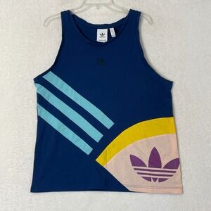 Adidas Originals Men L Navy Blue Colorblock Trefoil Tank Top Sleeveless Shirt